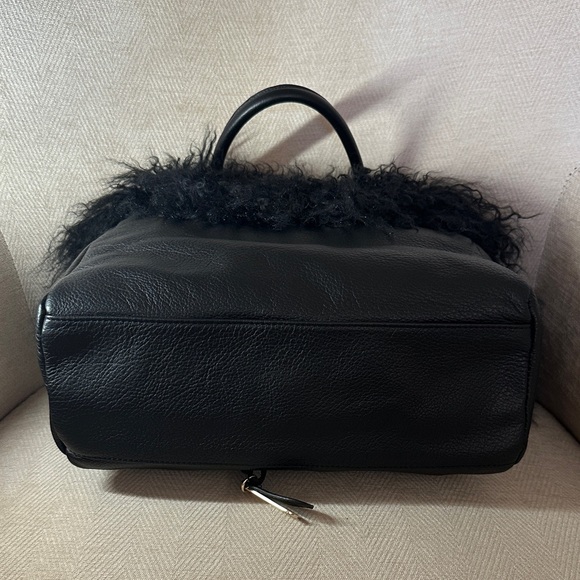 Aqua Madonna Elegant Black Satchel with Plush Fur Trim - Picture 8 of 12